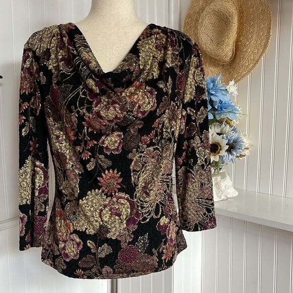MSK Floral Draped Collar Top β Size Small - Picture 1 of 8